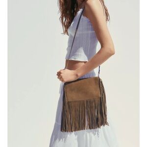 ZARA FRINGED SPLIT LEATHER CROSSBODY BAG - SUEDE CLUTCH - NEW WITH TAGS